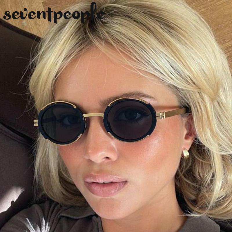 Polarized Small Frame Round Sunglasses Women Luxury Brand Trendy Metal Hollow Sunglass Steampunk Oval Shades For Ladies