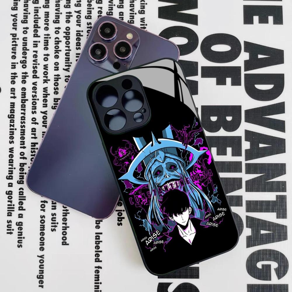 Anime S-Solos L-Levelings Handyhülle für Iphone 16 15 14 12 11 13 Pro Max Mini 8 X Xr Xs Puls Schwarze Glasabdeckung
