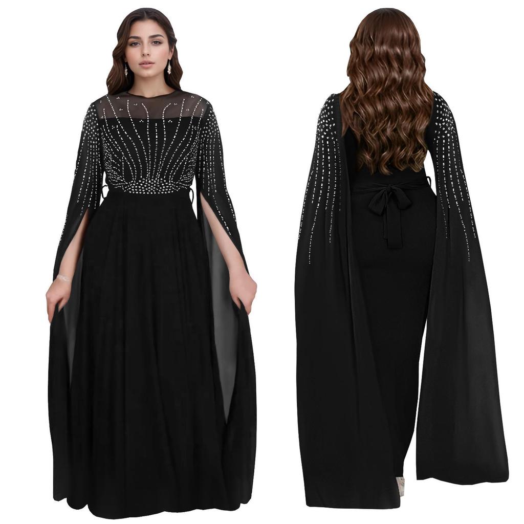 Elegant European & American Fashion Women's See-through Dress with Hot Drilling Details.