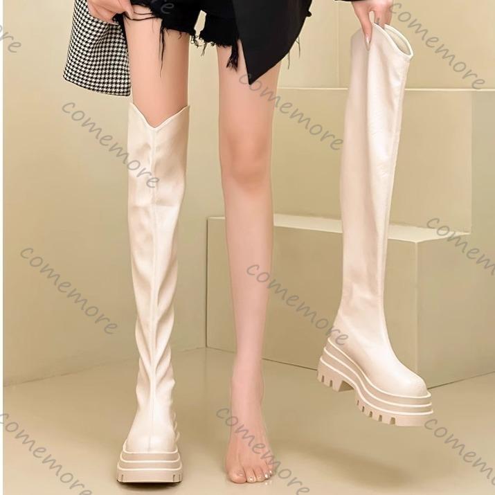 Fashion Comemore Women's High Boots Autumn Platform Thigh High Boots Fashion Women Sheoes Back Zip High Heels Over The Knee Boots Female