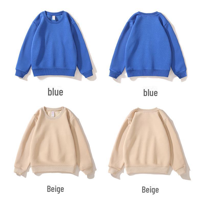 Dziecięca Bluza z Okrągłym Dekoltem z Pluszem dla Chłopców i Dziewcząt - Logo na Zamówienie, Jednolity Kolor, Jesień/Zima