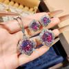 Octagon Millennial Rose Cut Jewelry Set Glacier Blue Necklace Pink Pendant Tourmaline Earrings Ring