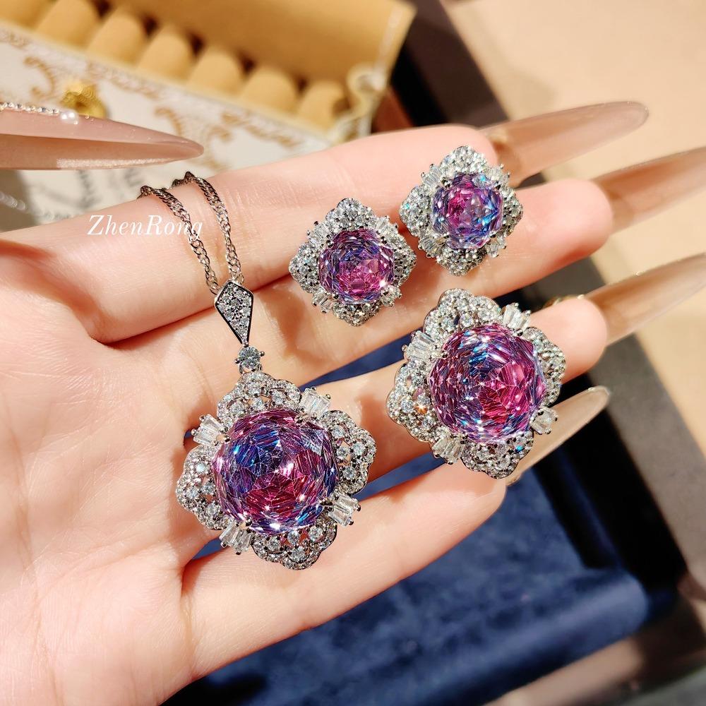 Восьмиугольный набор ювелирных изделий Millennial Rose Cut: Колье Glacier Blue, Розовый кулон, Серьги с турмалином, Кольцо