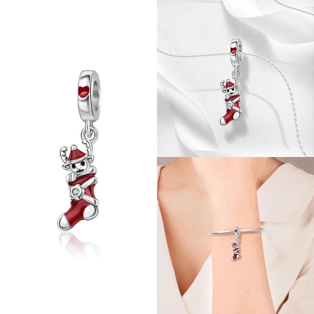 Red Santa Claus White Snowman Snowflakes Gift Boots Original Copper Charms Beads Fit Bracelet Jewelry Women Diy