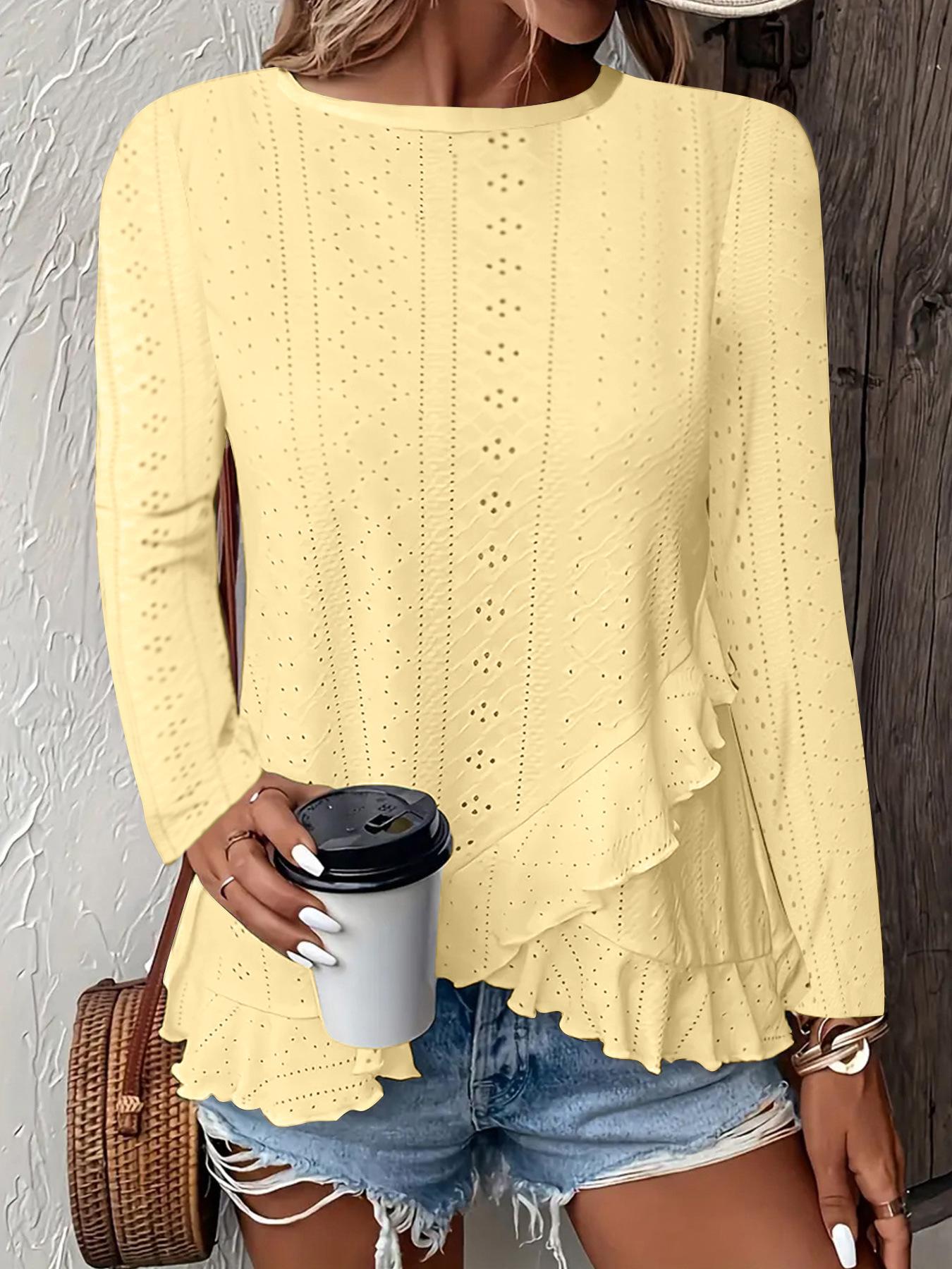 

Spring/Summer 2025 Women s Casual Solid Color Long Sleeve T-Shirt L жовтий