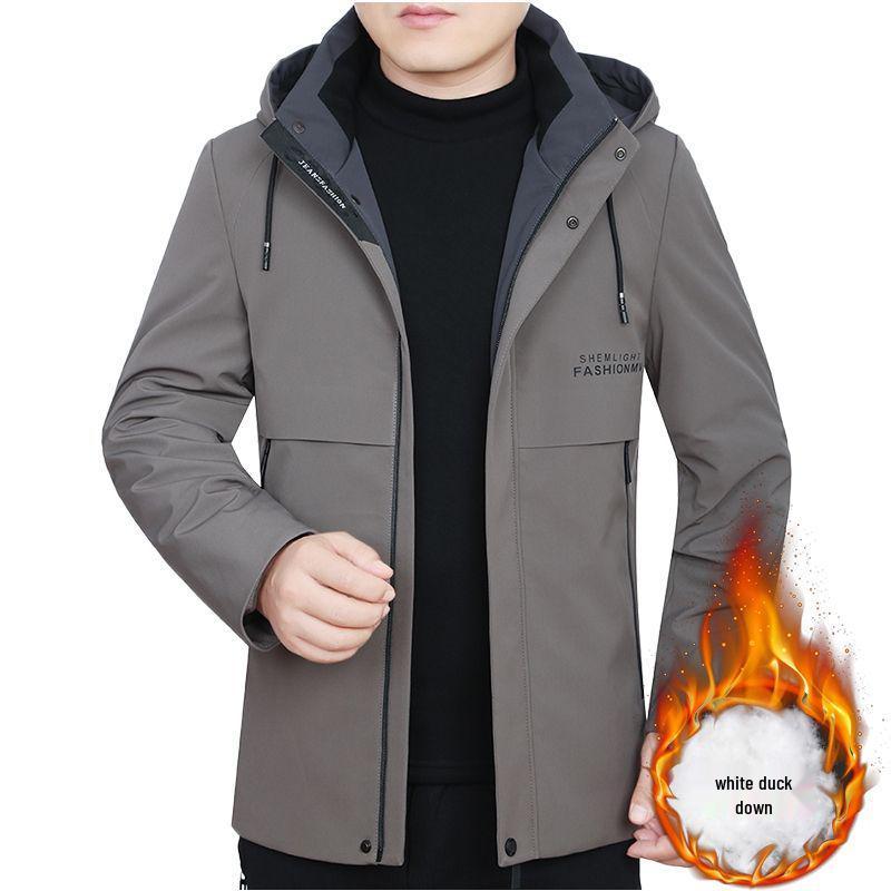 

Мужская зимняя пуховая куртка в гонконгском стиле со съемным капюшоном - Утолщенная, теплая, на белом утином пуху, Идеально подходит для пап среднего возраста Size 185 (Recommended 150-170 Jin)