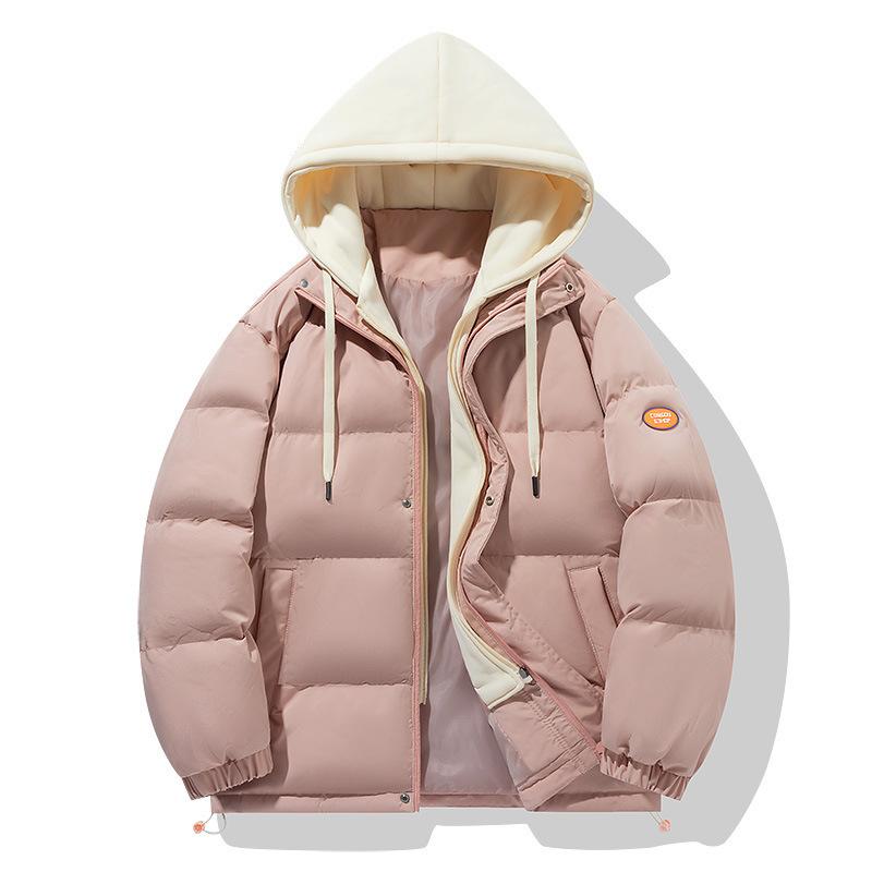 Fake Two-piece Cotton-padded Coat Men's 2025 Winter Thick Casual Hooded Bag Clothes Young Women's Top Thick Coat