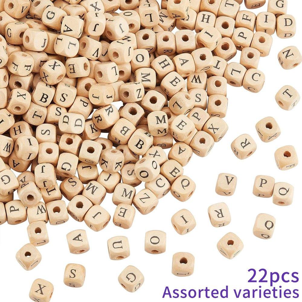 

22/44 10 мм деревянные бусины с буквами, случайные натуральные квадратные деревянные бусины с отверстиями 3-4 мм, сосновые бусины, используются для изготовления украшений и проектов «сделай сам» 22pcs