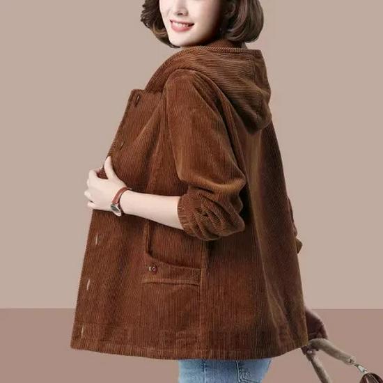 2025 Women's Slimming Corduroy Jacket: Spring/Autumn Casual Loose Fit for Middle-Aged and Elderly Mothers