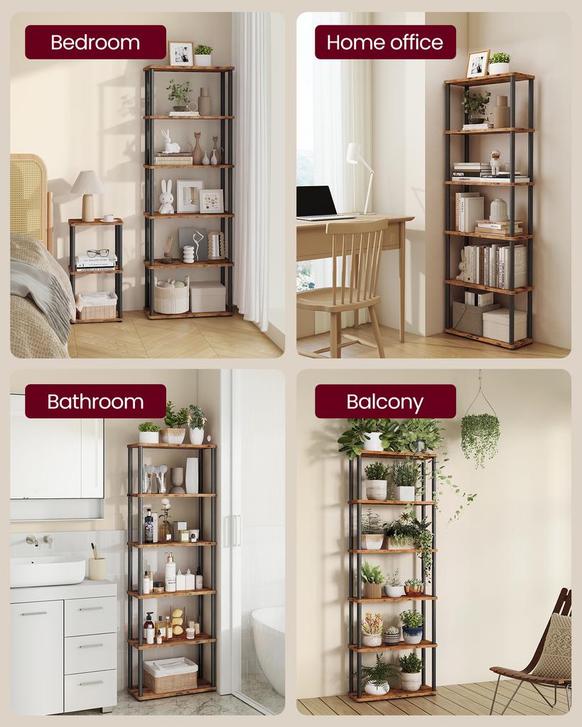 VASAGLE Super schnelle werkzeuglose Montage, 6-stufiges Lagerregal, Standregal, 23,8 x 60 x 173,4 cm, Wohnzimmer, Schlafzimmer, Küche