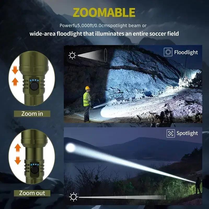 Flashlight Lighter & Power Bank Combo,Rechargeable,Zoomable Super Bright Beam,5 Modes Flashlight for Outdoor Camping Emergency