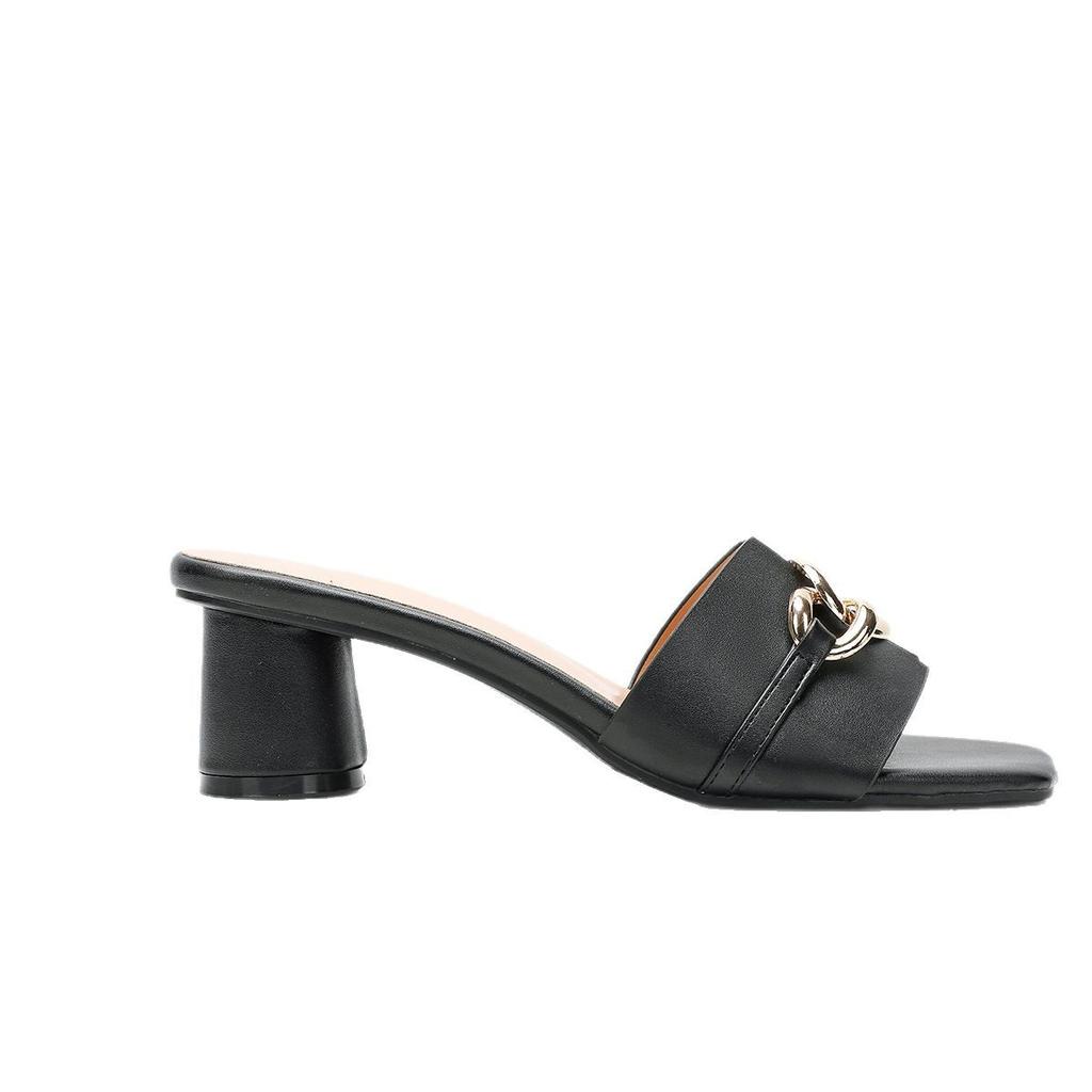 Sommer neue Mode eckiger Kopf Ein-Pedal-Schuhe modisch vielseitig Outdoor Zehen offen hochhackig coole Hausschuhe