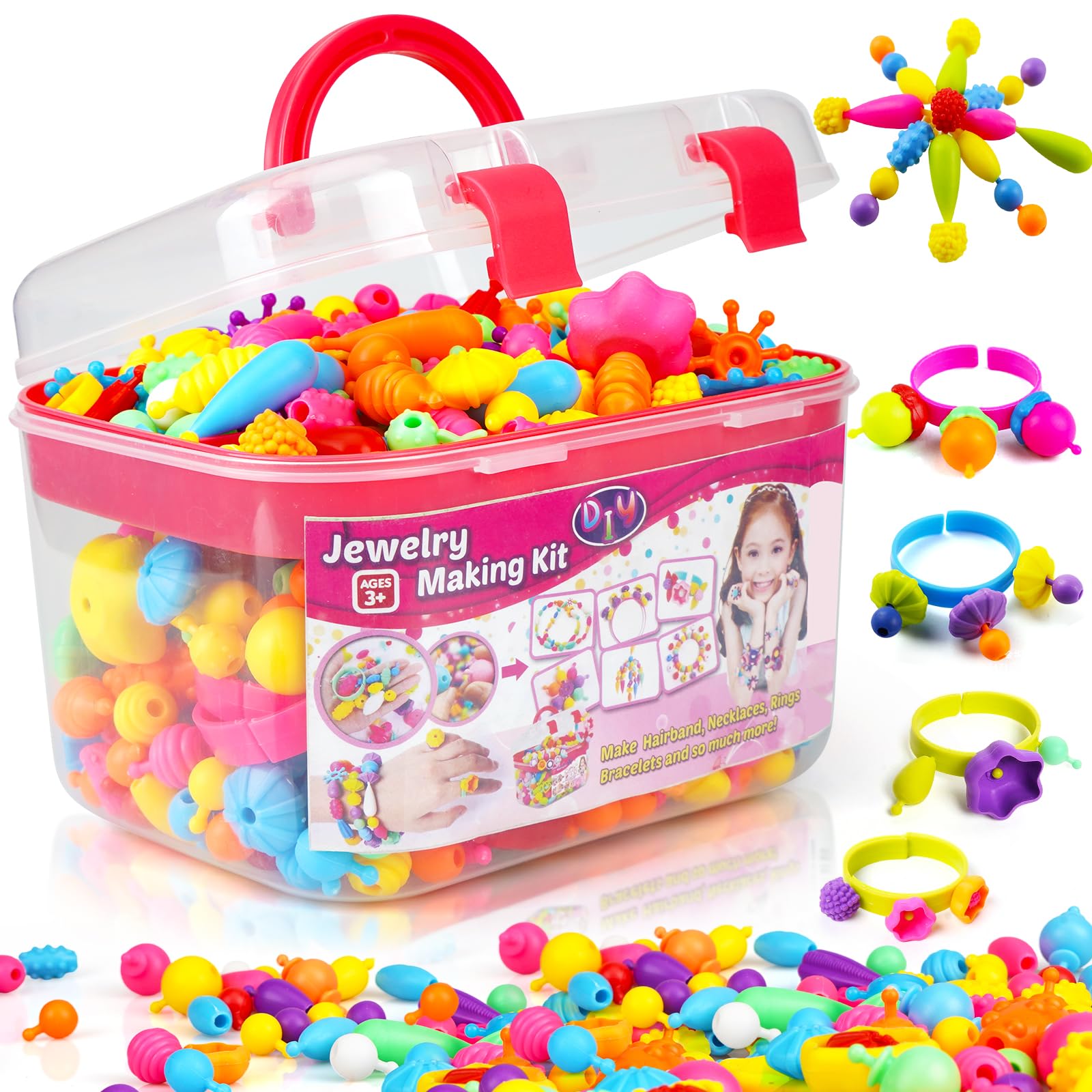 FunzBo Snap Pop Beads Игрушка для девочек Набор для изготовления украшений для детей Pop Beads Набор для творчества и рукоделия DIY Браслет Ожерелье Повязка на голову Кольцо Игрушка Подходит для девочек от 3 лет