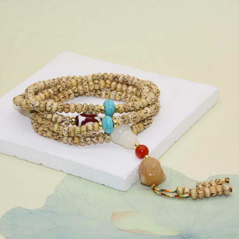 Hainan Polished Yellow Star Moon Bodhi Seed Multi-Turn Bracelet