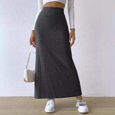 2024 Ψηλόμεση Slim Knit Maxi φούστα με σκίσιμο στο πλάι για γυναίκες - Συλλογή Φθινοπώρου/Χειμώνα