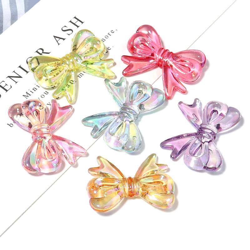 10Pcs/Lot 29×23mm Acrylic Beads Transparent Mixed Color Bow Shaped Loose Beads Diy Phone Chain Headrope Jewelry Accessories