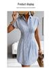 2026 Women's Blue Striped Short-Sleeve Mid-Length Shirt Dress