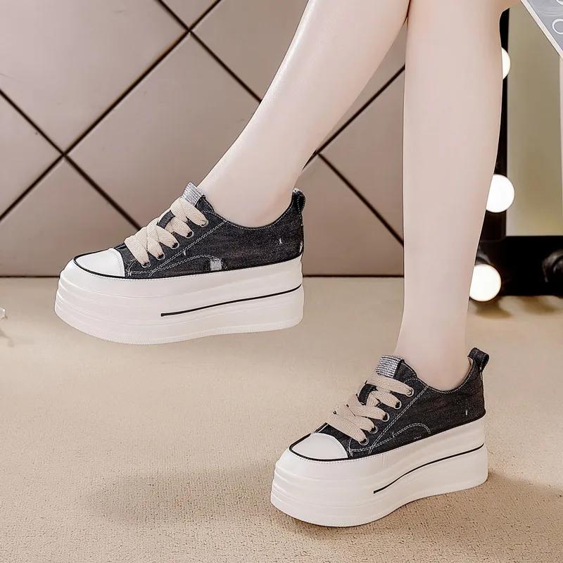 Fashion 6cm Platform Wedge Shoes for Women Sneakers Denim Canvas Cloth Spring Summer Autumn Female Casual Shoes Zapatos De Mujer 2024