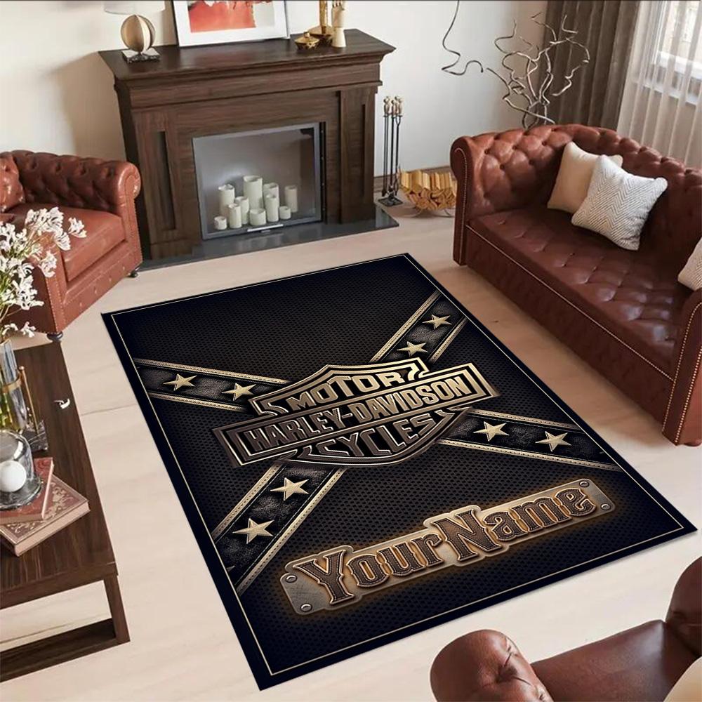 Harley-davidson Motorcycles Customizable Name Carpet Design for Playrooms Hallway Outdoor Entryway Anti-slip Rug Office home decor Wedding Party Gift