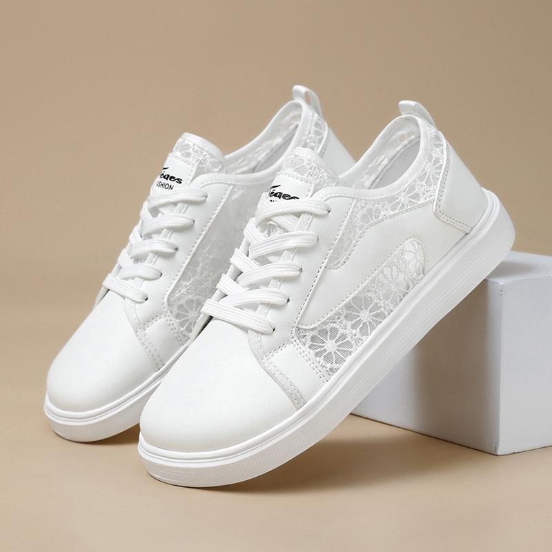 TUINANLE Scarpe da Ginnastica Piatte da Donna Bianche Comode Traspiranti Casual Design Leggero