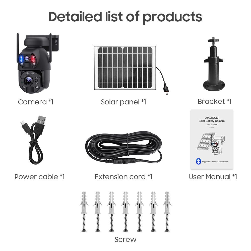 6MP HD Solar-Powered Dual Screen Waterproof Surveillance Camera with 20x Optical Zoom