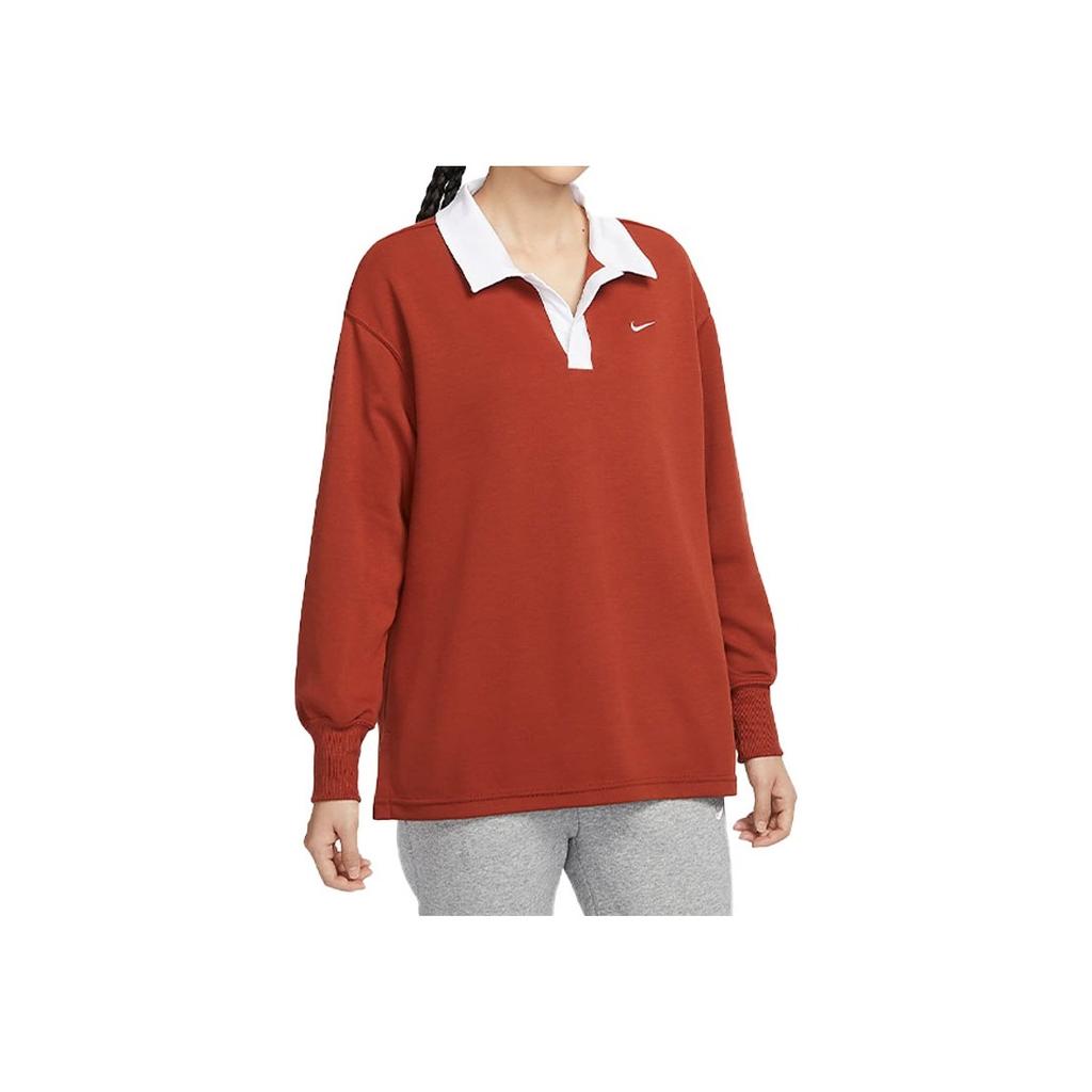 Nike Sportovní oblečení Essential Color Block Polo Ležérní Volné Tričko s Dlouhým Rukávem Dámské Topy Tmavě Oranžová FB8721-832