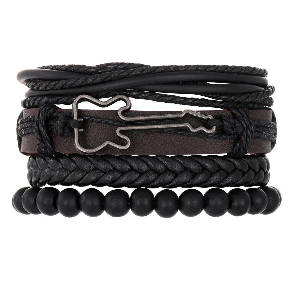 European & American Handmade Braided Leather Bracelet Set: Men's Hip Hop Punk Vintage Multi-layer Jewelry