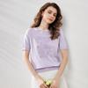 Kemengboka Damen besticktes Rundhals-Kurzarm-T-Shirt aus Maulbeerseidenmischung