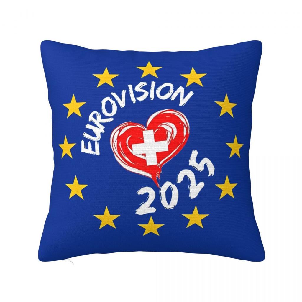 Concours Eurovision de la Chanson Drapeaux Cœurs Esc Ebu Eurofans Taie d'Oreiller Housse de Coussin Musical Décoration Taie d'Oreiller Pour Voiture 45X45Cm