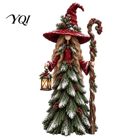Christmas Witch Collectibles Santa Claus/Snowman/Witch Figurine with Tree Skirt Design, Table Centerpiece Decorative Figurines for Mantel Christmas,