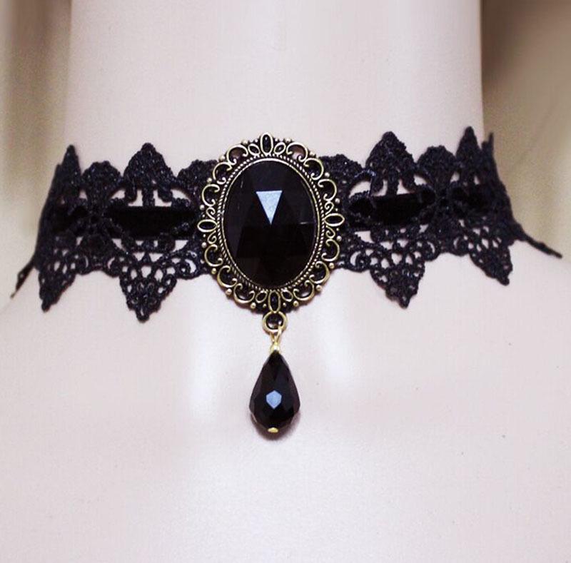 Collier Ras du Cou en Dentelle Gothique Rétro Punk pour Femmes
