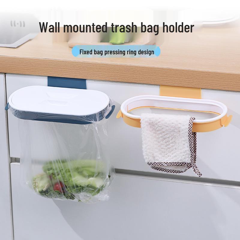 Wall-Mounted Trash Bag Holder & Storage Rack with Lid and Hook for Kitchen Cabinets