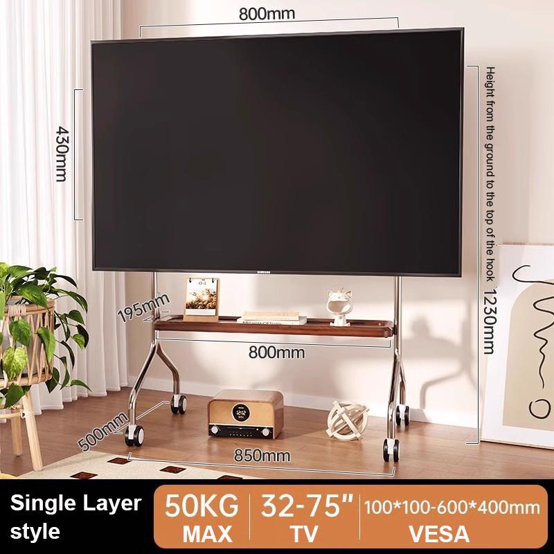 Rollbarer Boden-TV-Ständer für 32-75 Zoll LCD LED Flachbild-/Curved-Panel-Fernseher TV-Wagen Hält bis zu 110 Pfund Max VESA 600x400mm