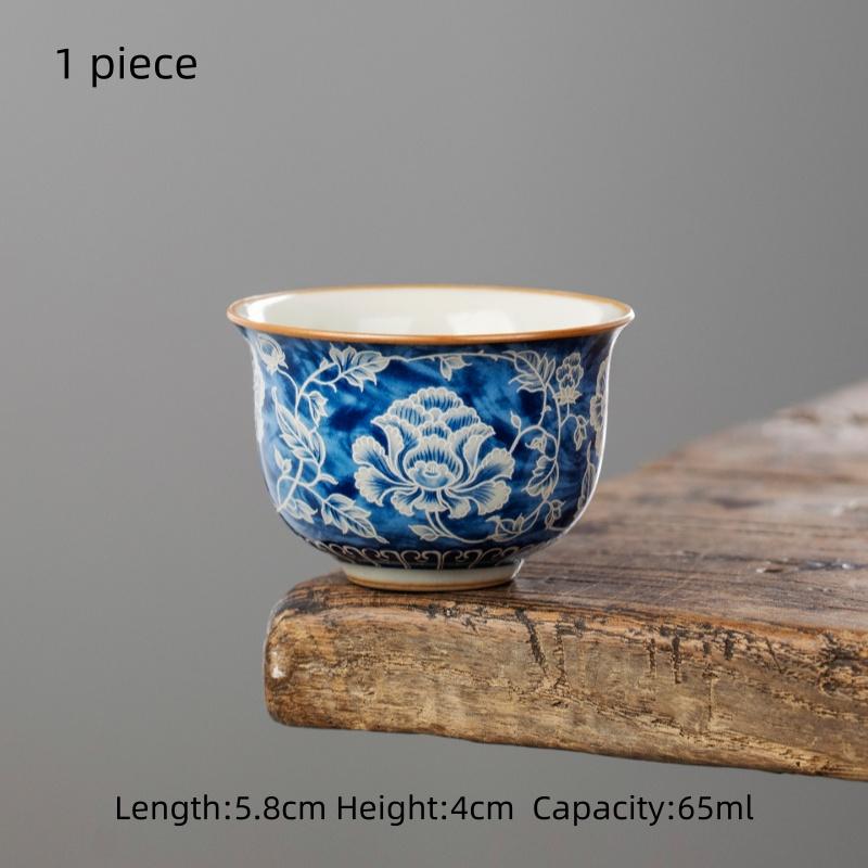 

220ml Ru Kiln Porcelain Blue And White Flowers Hand-held Teapot Tea Bowl Handle Teapot Tea Making Tea Ceremony Kungfu TeaSet