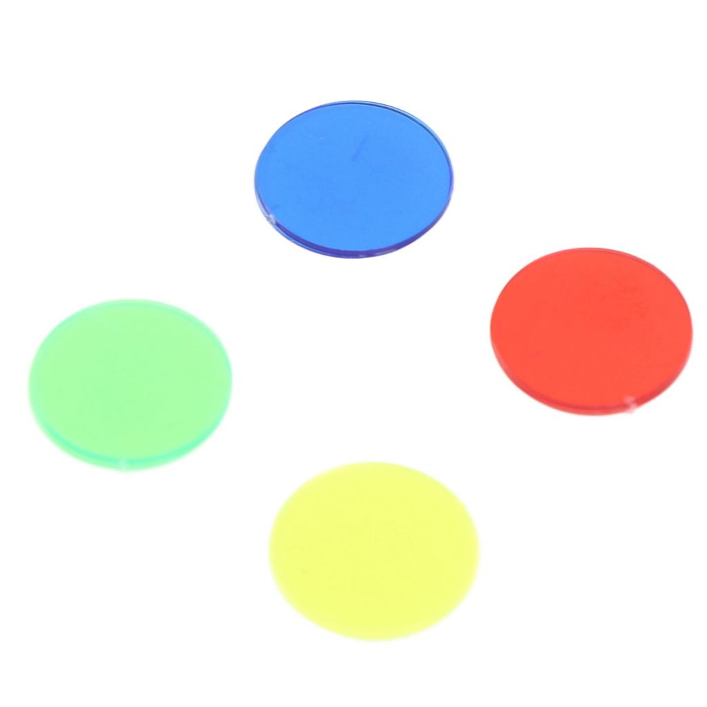 100 Stück Spielmarken Scheiben Durchscheinend 15mm Durchmesser Rund 4 Farben Brettspiel Zählmarke Chip