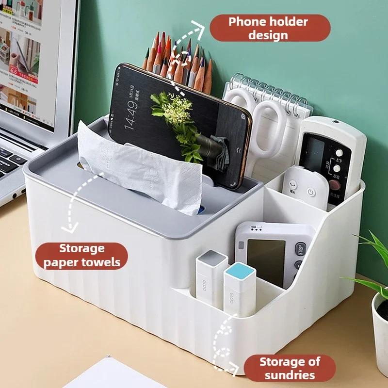 Multifunctional Desktop Tissue Storage Box with Remote Control Organizer Living Room, Dining Table & Coffee Table Storage Box