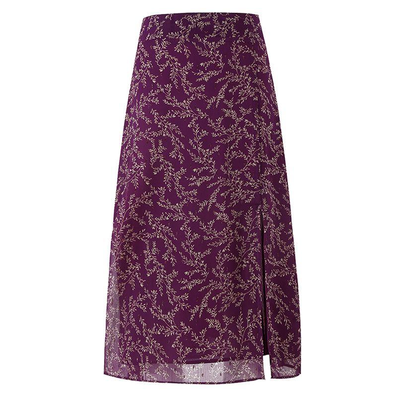 Lady Vintage Floral Purple Mid Length Long Length Chiffon Skirt