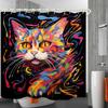 Bathroom Using Colorful Oil Painting Cat 3D Shower Curtain, Luxury Bathtub Standard Shower Curtain, Waterproof and Bright Fabric