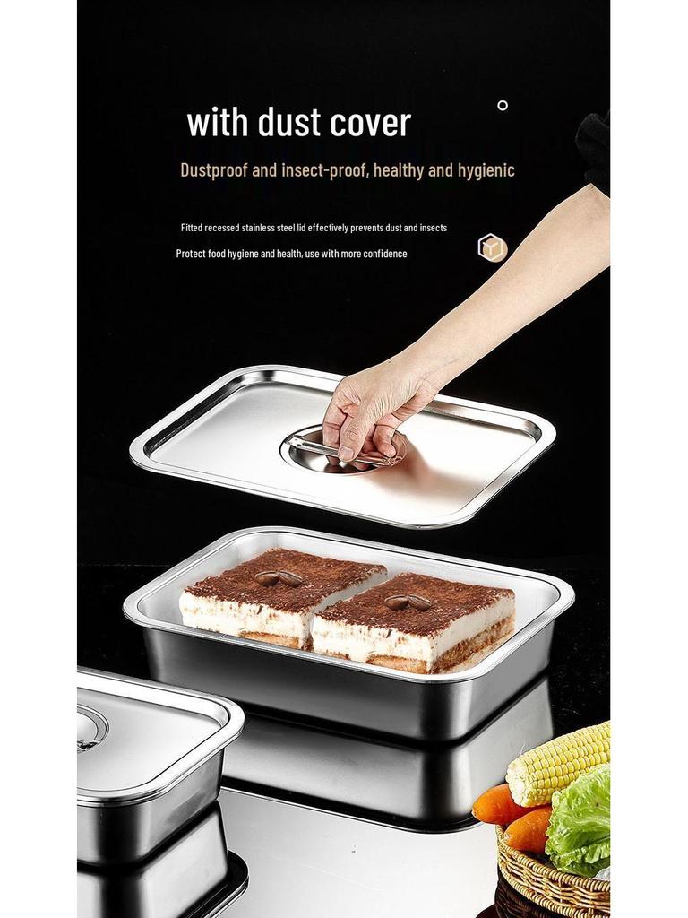 304 Stainless Steel Extra Large Deep Rectangular Self-Service Food Basin with Lid