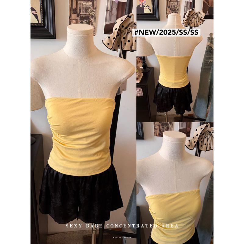 Kumikumi Pure Desire Style Sexy Temperament Pleat Tube Top Vest Women clothes Summer Slimming All-Match Belt Chest Pad Top