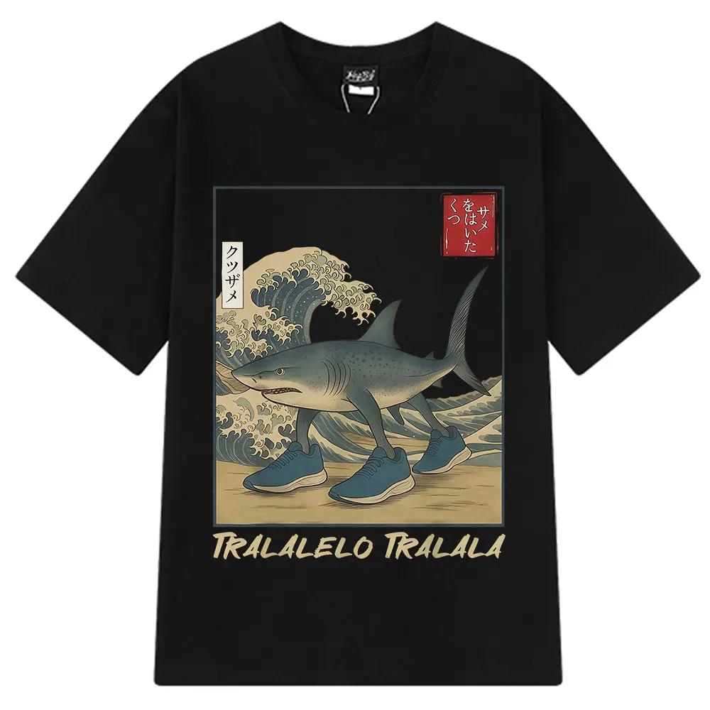 Tralalero Tralala T-shirt Mème Requin Drôle Vintage Unisexe T-shirts à Manches Courtes Coton de Haute Qualité
