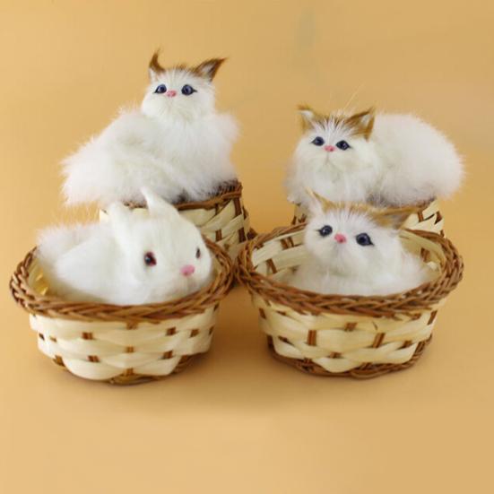 Lovely Simulation Animal Doll Plush Mini Basket Cat Rabbit Dog Kids Xmas Toy