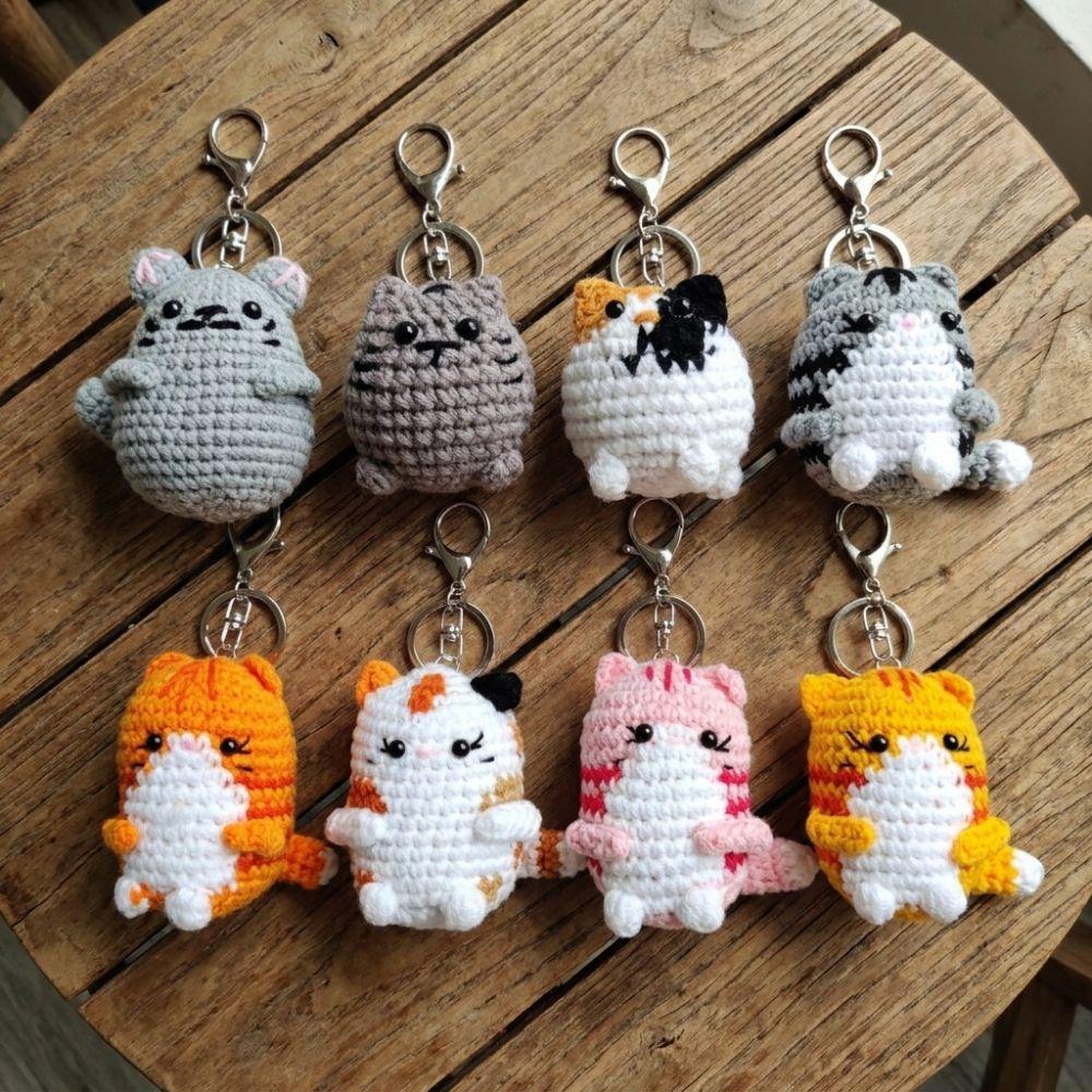 Handwoven Crochet Kitten Keyring DIY Crafts Cat Doll Pendant Hand Cat Keychain  Birthday Gift