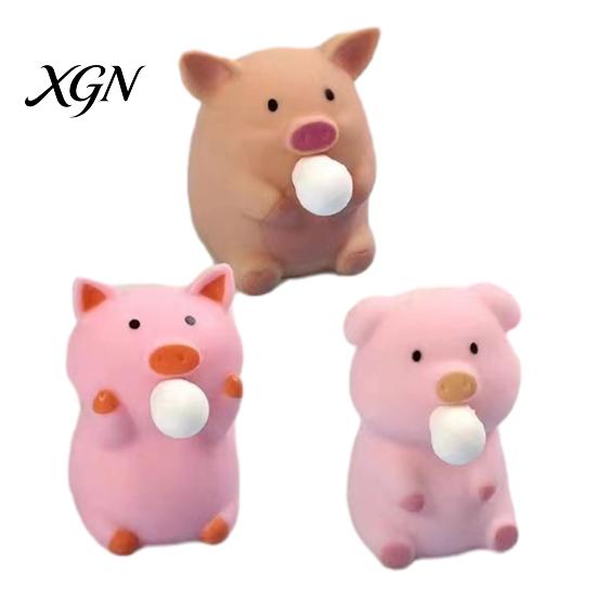 Pig Stress Reliever Bubble Blowing Squeeze Toy Relief Cartoon Sensory Soft Stretchy Animal Shape Home Office Desk Reusable Ball