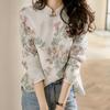 2026 Spring Chinese Cheongsam Blouse Vintage Pan Button Long Sleeve Printed Shirt Women