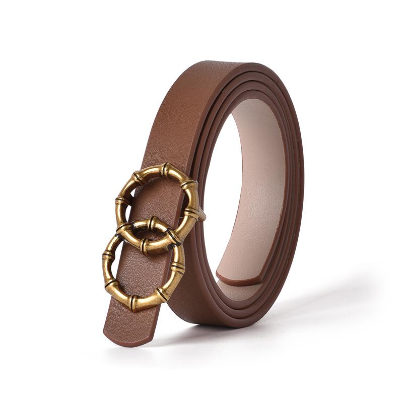 Women's Black Slimming Genuine Leather Belt with Bamboo Buckle
