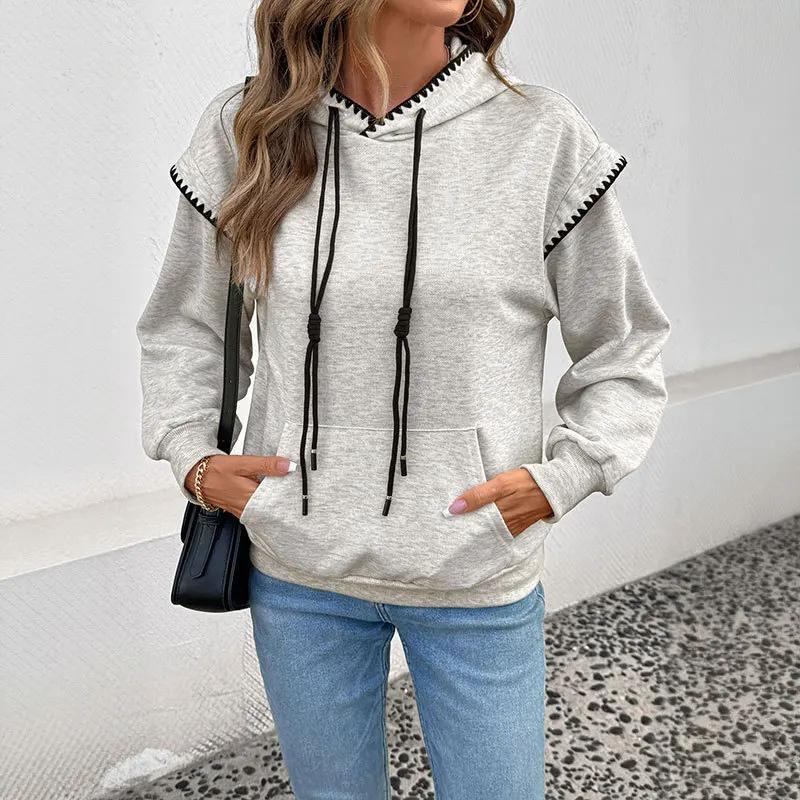 

Fake Two-piece Jacket Top Loose Hooded Sweatshirt Women s Autumn and Winter New Mid-length Versatile S світло-сірого кольору