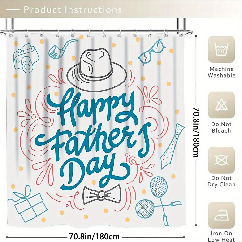 Father'S Day Decorative Shower Curtain Bathroom Set - Machine Washable, With 12 Hooks, Including Toilet Seat Cover And Bathtub