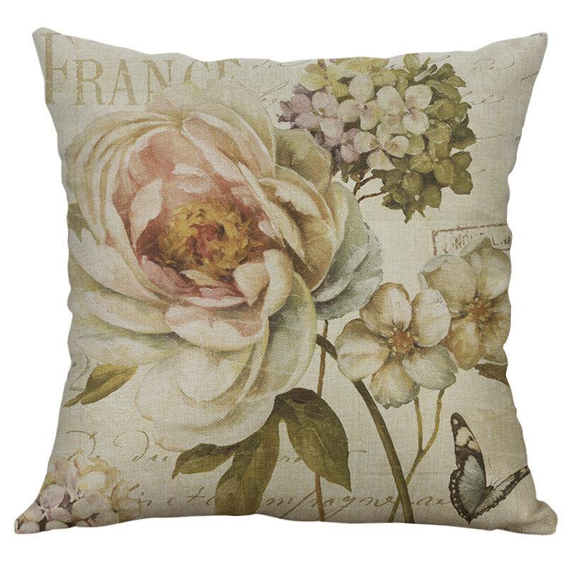 Premium Retro Flower Linen Pillow Case For Stylish Sofa Home Decor 18 Inches