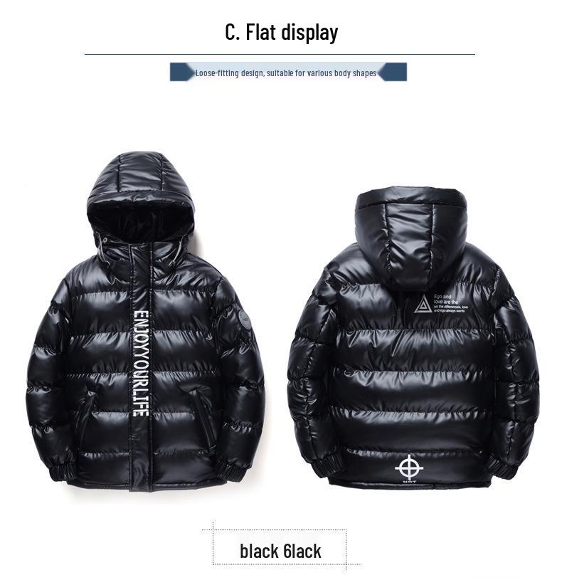 Boys' Hooded Winter Jacket - Thick, Warm, Cotton-Padded Coat with Shiny, Wash-Free Outerwear for Big Kids
